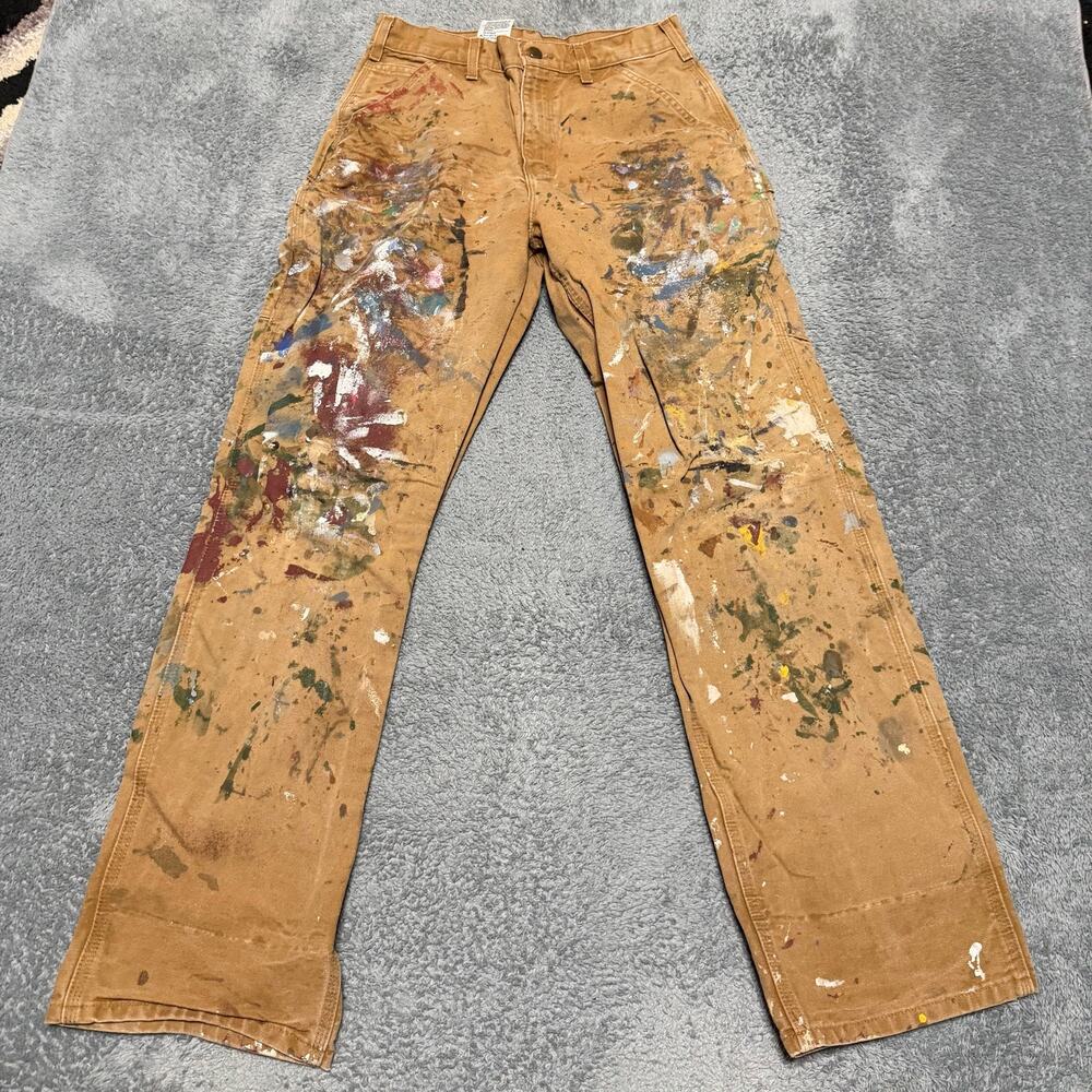 Carhartt Dungaree Carpenter Pants Mens 30 x34 Paint Splatter Brown Mexico Made